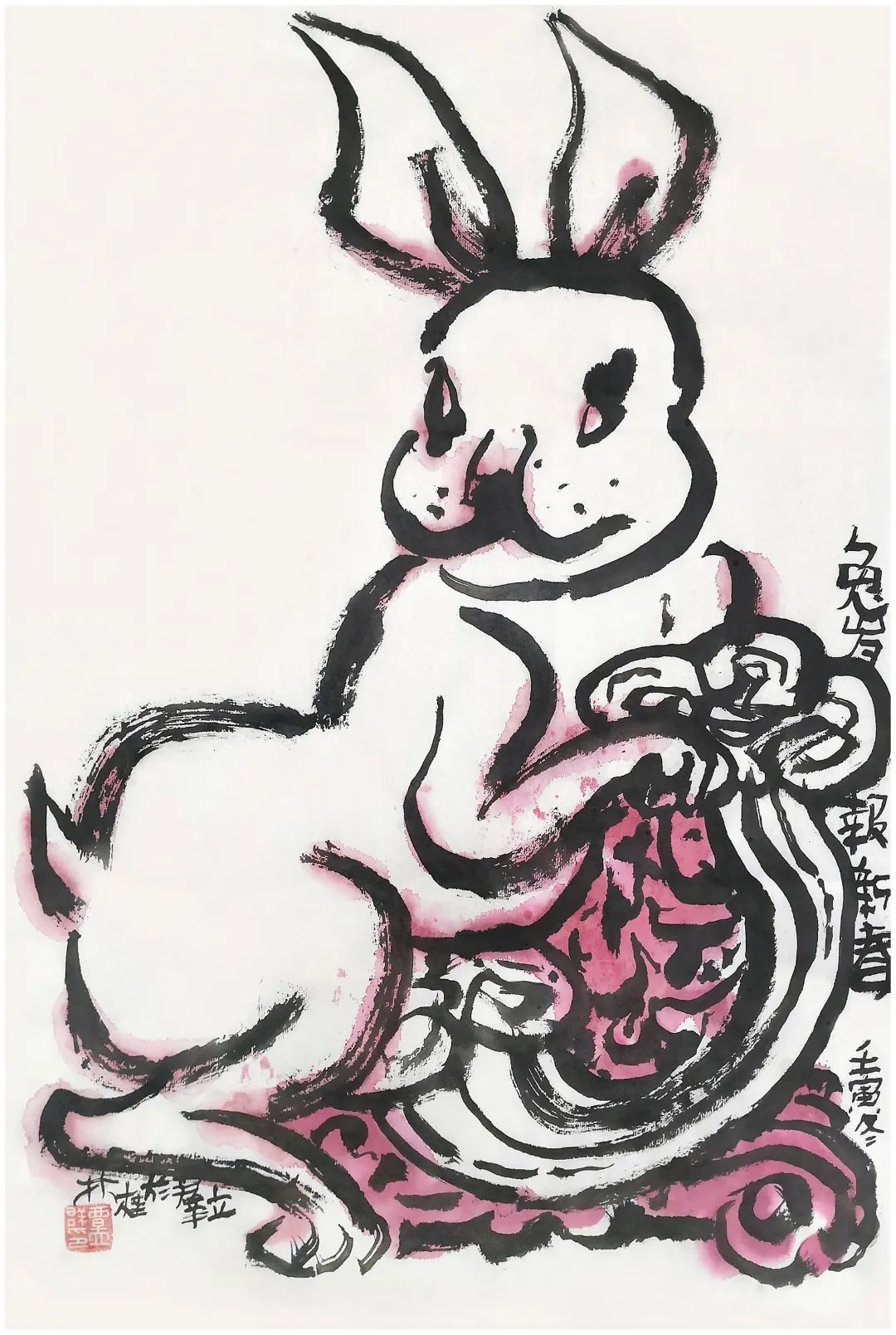 覃立群 《兔岁报新春》46cmx69cm 2022年.jpg