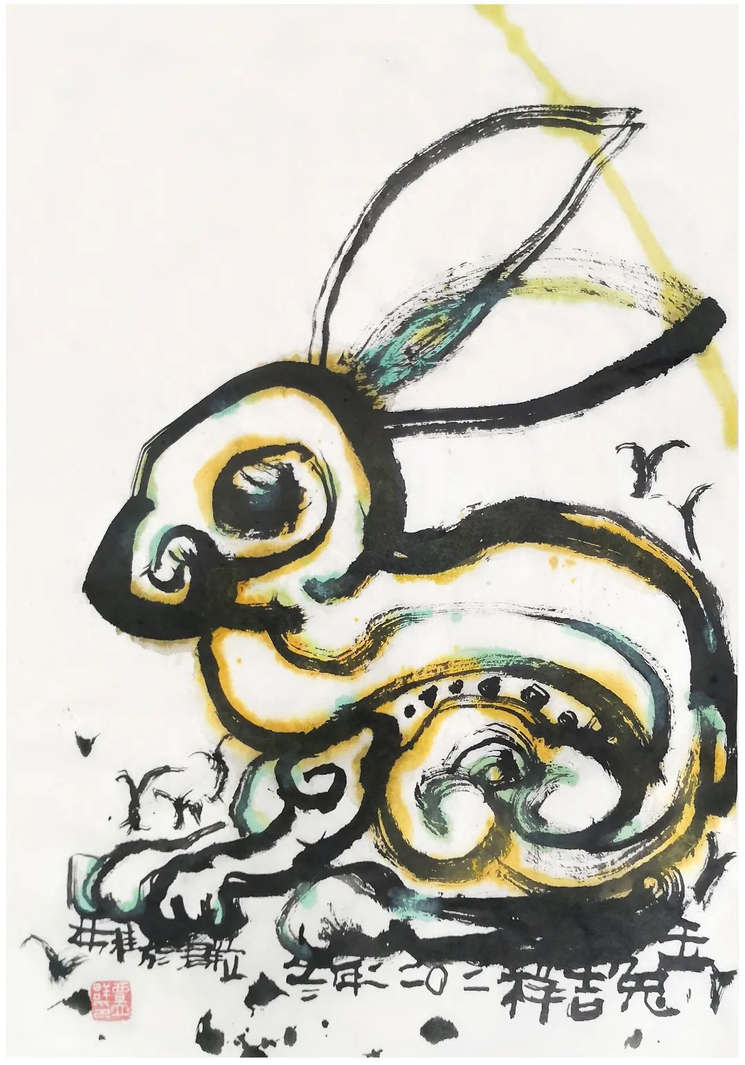 覃立群 《玉兔吉祥》46cmx65cm 2022年.jpg